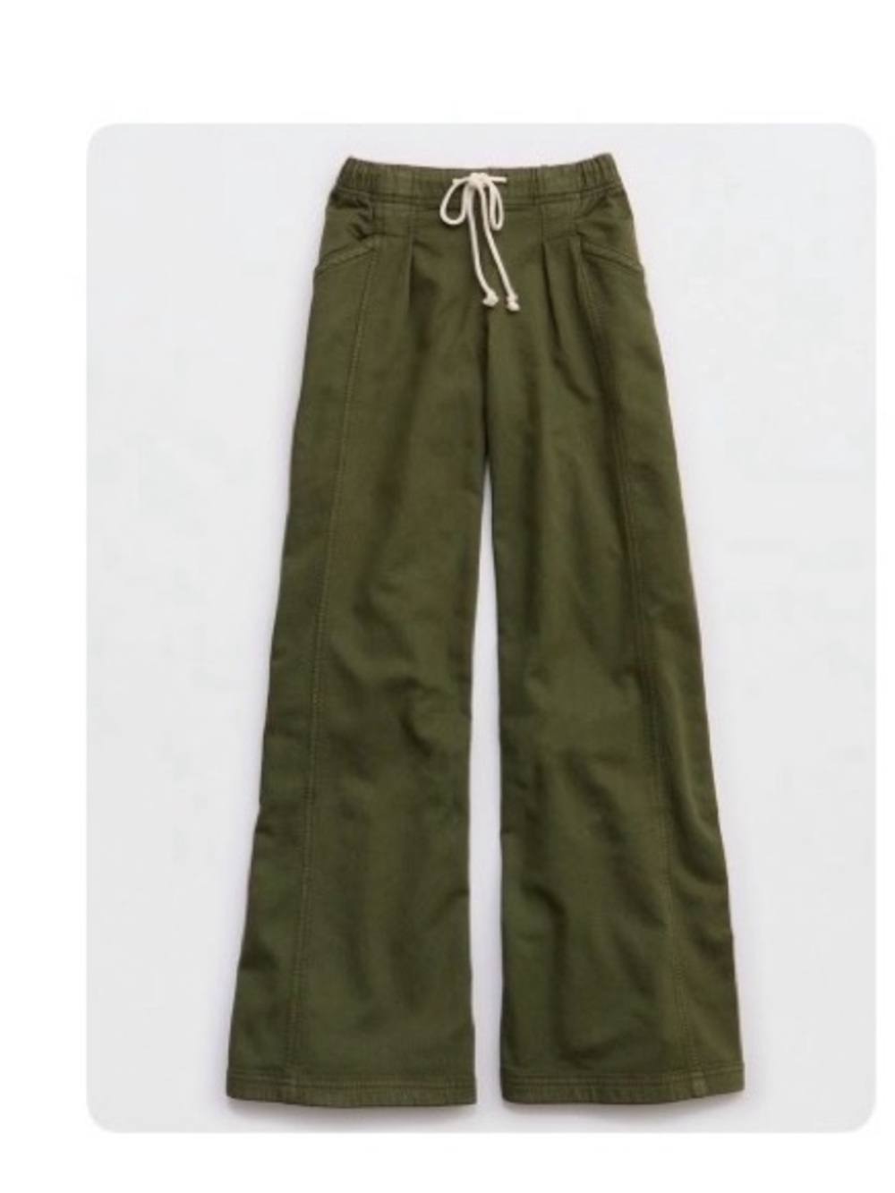 Olive Wide-Leg Drawstring Pants - Women aerie daydream denim stretch trouser - Picture 4 of 4